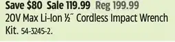 Canadian Tire MAXIMUM 20V Max Li-Ion 1⁄2˝ Cordless Impact Wrench Kit offer