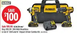 Canadian Tire DEWALT 20V MAX Brushless Li-Ion 1⁄2˝ Drill and 1⁄4˝ Impact Driver Combo Kit offer