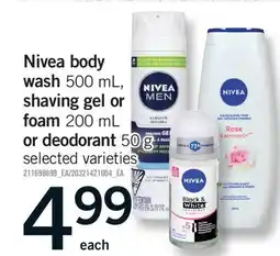 Fortinos NIVEA BODY WASH 500 ML, SHAVING GEL OR FOAM 200 ML OR DEODORANT 50 G offer