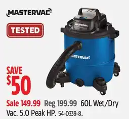 Canadian Tire Mastervac 60L Wet/Dry Vac offer