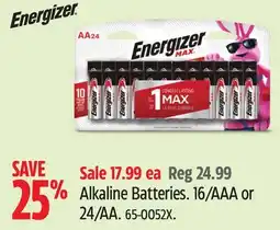 Canadian Tire Energizer Alkaline Batteries offer