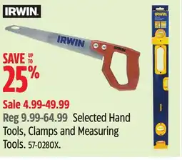 Canadian Tire Irwin Selected Hand Tools, Clamps and Measuring Tools offer