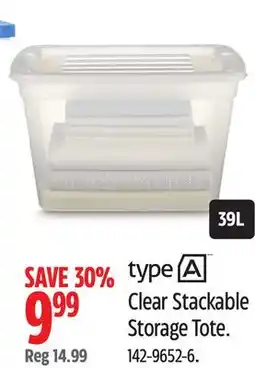 Canadian Tire type A Clear Stackable Storage Tote offer