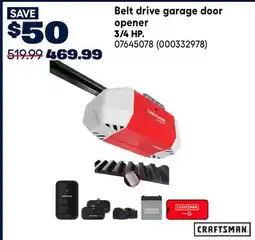 RONA CRAFTSMAN Belt drive garage door opener 3/4 HP offer