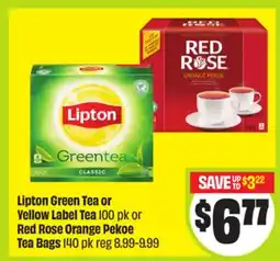 FreshCo Lipton Green Tea or Yellow Label Tea 100 pk or Red Rose Orange Pekoe Tea Bags 140 pk offer