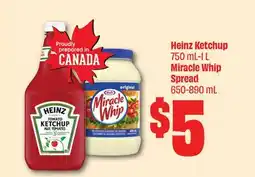 FreshCo Heinz Ketchup 750 mL-1L Miracle Whip Spread offer