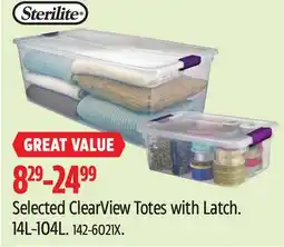 Canadian Tire Sterilite Selected ClearView Totes with Latch offer