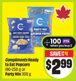 FreshCo Compliments Ready to Eat Popcorn 190-250 g or Party Mix 300 g offer