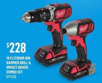 Canac 18 V Lithium-Ion Hammer Drill & Impact Driver Combo Set offer