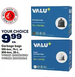 RONA VALU+ Garbage bags 100-box, 74-L, or 200-box, 25-L offer