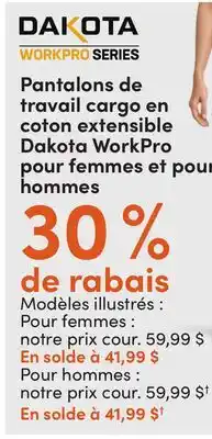 L'équipeur Pantalons de travail cargo en coton extensible Dakota WorkPro pour femmes et pour hommes offer