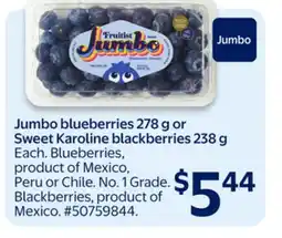 Walmart Jumbo blueberries 278 g or Sweet Karoline blackberries 238 g offer