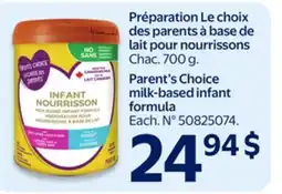 Walmart Parent's Choice milk-based infant formula offer