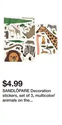 IKEA SANDLÖPARE Decoration stickers, set of 3, multicolor/animals on the savannah offer