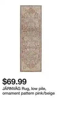 IKEA JÄRNVÄG Rug, low pile, ornament pattern pink/beige offer