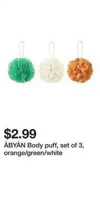 IKEA ÅBYÅN Body puff, set of 3, orange/green/white offer