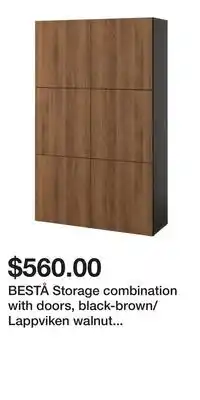 IKEA BESTÅ Storage combination with doors, black-brown/Lappviken walnut effect offer