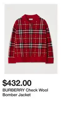 Holt Renfrew BURBERRY Check Wool Bomber Jacket offer