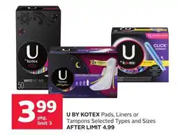 Rexall U BY KOTEX Pads, Liners or Tampons offer