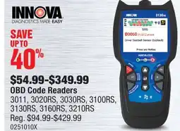 PartSource INNOVA OBD Code Readers offer