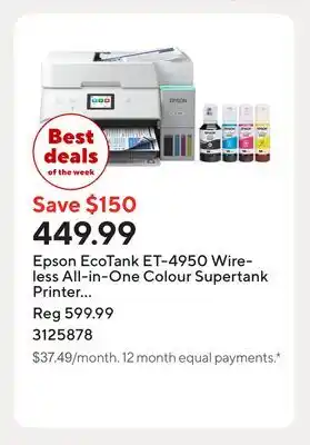 Staples Epson EcoTank ET-4950 Wireless All-in-One Colour Supertank Printer ñ White offer