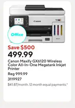 Staples Canon Maxify GX6120 Wireless Color All-In-One Megatank Inkjet Printer offer