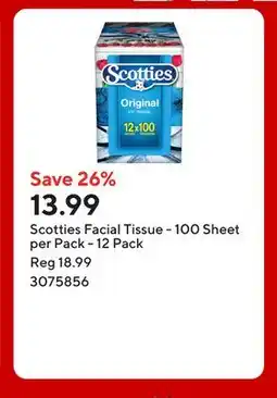 Staples Scotties Facial Tissue - 100 Sheet per Pack offer