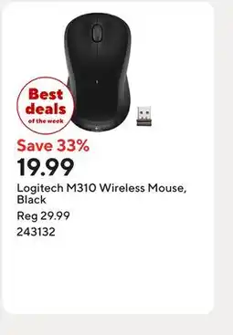 Staples Logitech M310 Wireless Mouse, Black offer
