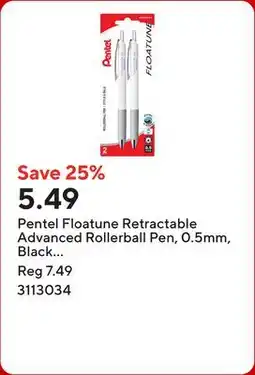 Staples Pentel Floatune Retractable Advanced Rollerball Pen, 0.5mm, Black Ink offer