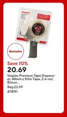 Staples Staples Premium Tape Dispenser, 48mm x 50m Tape, 2.6-mil, Bonus Tape Roll offer