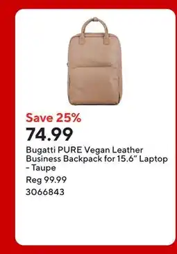 Staples Bugatti PURE Vegan Leather Business Backpack for 15.6 Laptop - Taupe offer