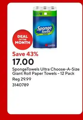 Staples SpongeTowels Ultra Choose-A-Size Giant Roll Paper Towels offer