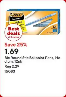 Staples Bic Round Stic Ballpoint Pens, Medium offer