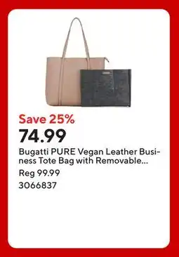 Staples Bugatti PURE Vegan Leather Business Tote Bag with Removable Organizer for 14.1 Laptop/Tablet - Taupe offer