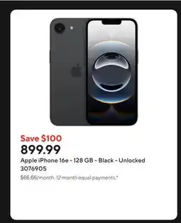 Staples Apple iPhone 16e - 128 GB - Black - Unlocked offer