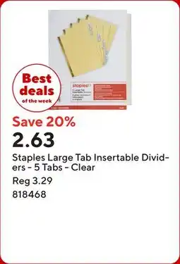 Staples Staples Large Tab Insertable Dividers - 5 Tabs - Clear offer