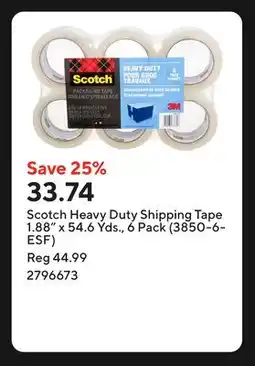 Staples Scotch Heavy Duty Shipping Tape 1.88 x 54.6 Yds., 6 Pack (3850-6-ESF) offer