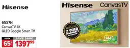 2001 Audio Video 65S7N HISENSE CanvasTV 4K QLED Google Smart TV offer