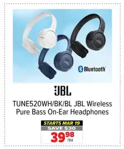 2001 Audio Video TUNE520W JBL Wireless Pure Bass On-Ear Headphones offer