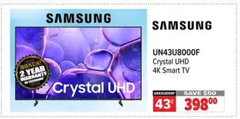2001 Audio Video UN43U8000F SAMSUNG Crystal UHD 4K Smart TV offer