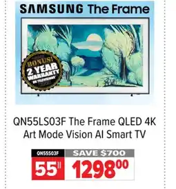 2001 Audio Video QN55LS03F Samsung 55 The Frame QLED 4K Art Mode Vision AI Smart TV offer