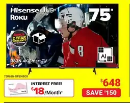 Visions Electronics Hisense 75 R63N 4K Smart TV UHD offer