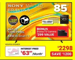 Visions Electronics SONY 85 NATIVE 120Hz PANEL XR50 4K Smart TV offer