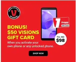 Visions Electronics BONUS! $50 VISIONS GIFT CARD offer