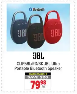 2001 Audio Video CLIP5BL/RD/BK JBL Ultra Portable Bluetooth Speaker offer