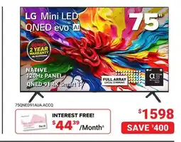 Visions Electronics LG NATIVE 120Hz PANEL QNED 91 4K Smart TV offer