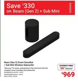 Visions Electronics SONOS on Beam (Gen 2) + Sub Mini Beam (Gen 2) Smart Soundbar offer