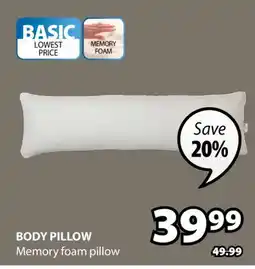 JYSK BODY PILLOW Memory foam pillow offer