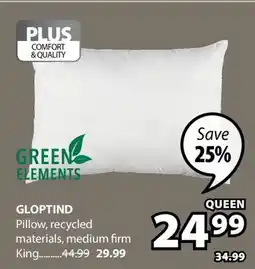 JYSK GLOPTIND Pillow, recycled materials offer