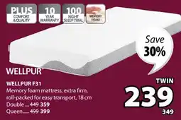 JYSK WELLPUR F31 Memory foam mattress offer
